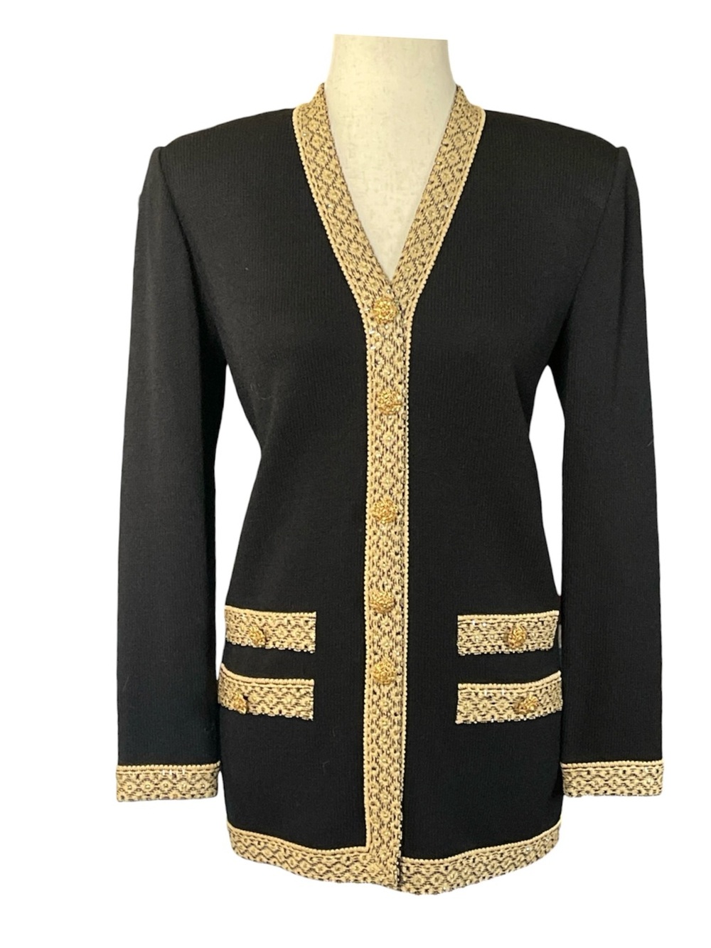 St. John Black Knit Jacket with Gold Trim